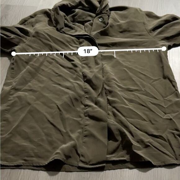 Gitman Bros 100% Silk Olive Green Mock Neck Button Down Shirt Size 4 - Picture 8 of 9